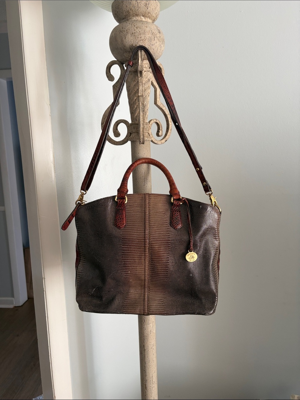 Brahmin Brown Textured Leather Satchel with Convertible Strap